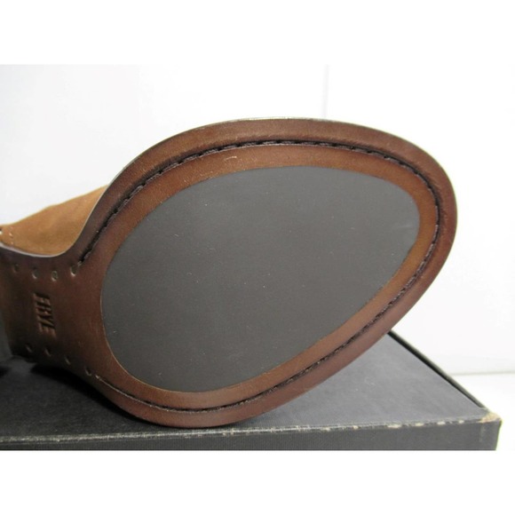 Frye Dani Shield Slingback Sandal Heels Open Toe Suede Wood Brown Size 9 - Picture 6 of 7